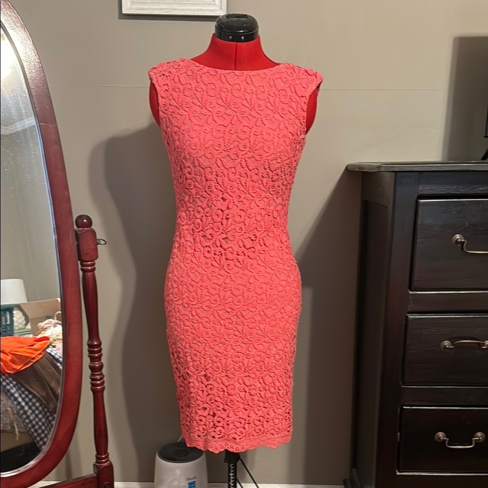 Orange Pink Textured Knee-Length Dress